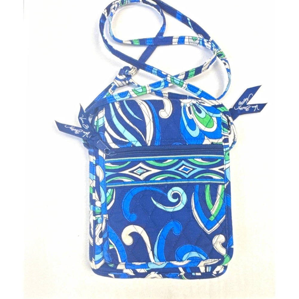 Vera Bradley Quilted Paisley Crossbody Bag Blue Green White Small Zip Pockets